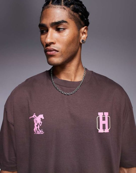 ASOS DESIGN oversized t-shirt med sportgrafik i brunt - Image 3