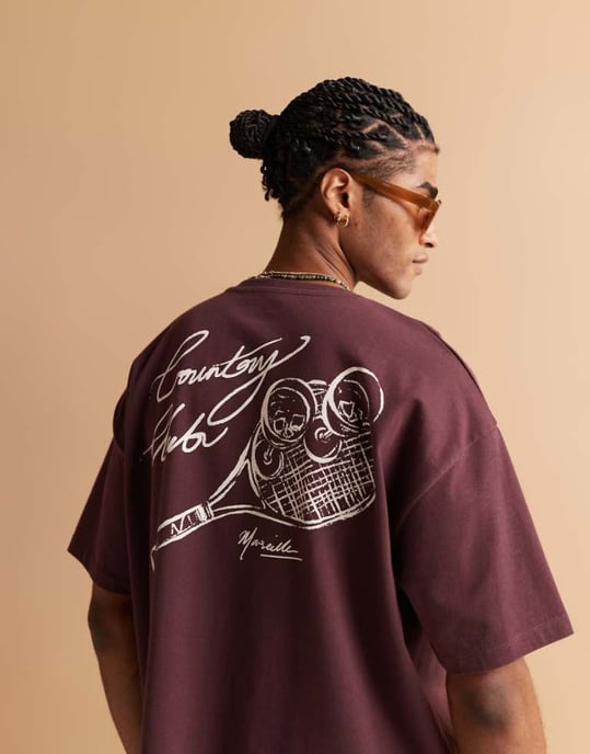 ASOS DESIGN tyngd oversized t-shirt med sportbackgrafik i burgunderröd - Image 1