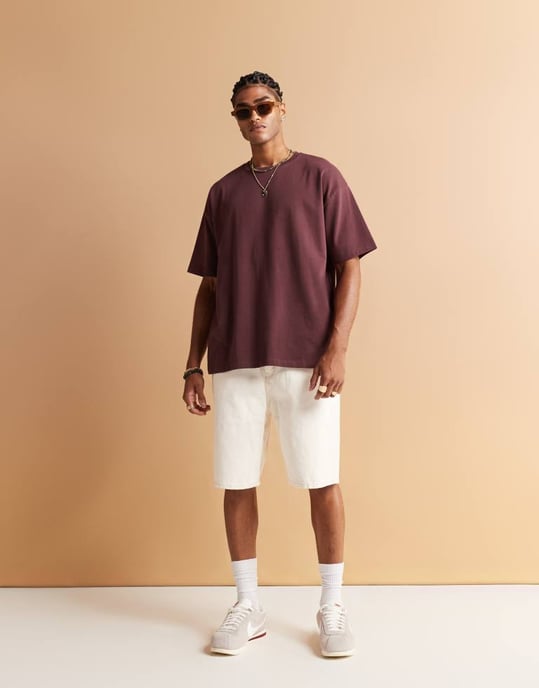 ASOS DESIGN tyngd oversized t-shirt med sportbackgrafik i burgunderröd - Image 2