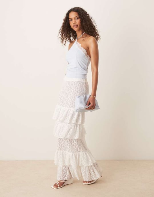 ASOS DESIGN spetsmönstrad maxi kjol i vitt - Image 1