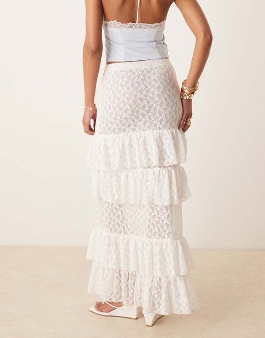 ASOS DESIGN spetsmönstrad maxi kjol i vitt - Image 2