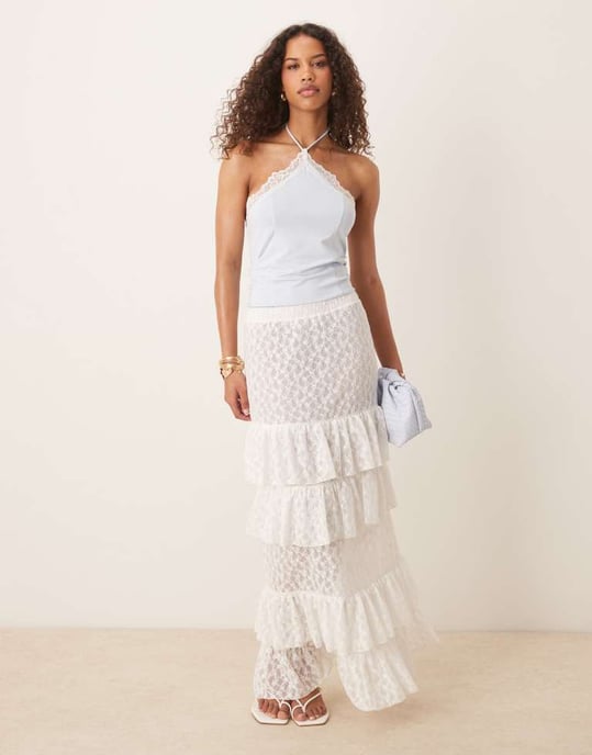 ASOS DESIGN spetsmönstrad maxi kjol i vitt - Image 4