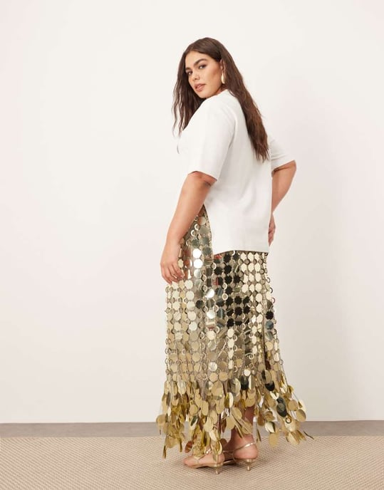 ARRANGE Curve futurist paljettdekorerad franskappad midikjol i guld - Image 2