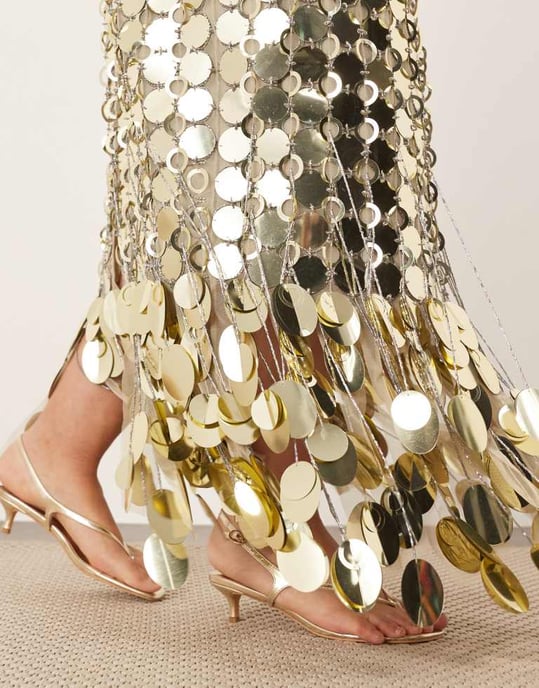 ARRANGE Curve futurist paljettdekorerad franskappad midikjol i guld - Image 3