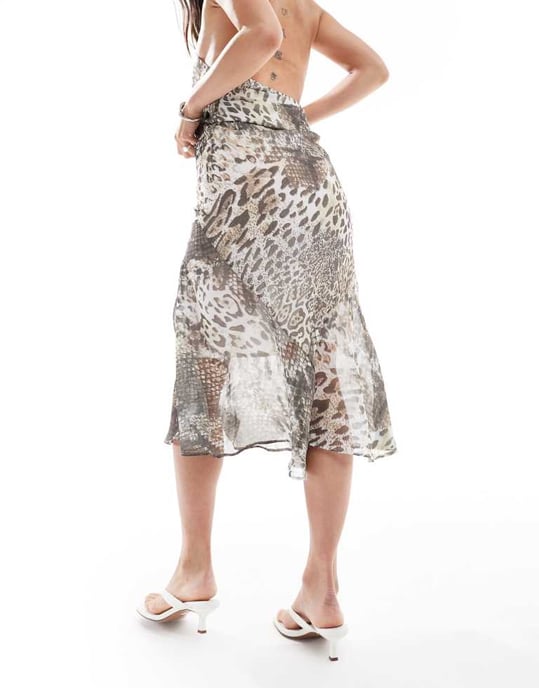 ASOS DESIGN chiffong asymmetrisk midikjol i djurmönster - Image 2