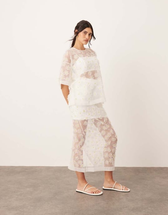 ARRANGE 3D prästkrage genomskinlig kolonn maxi kjol co-ord - Image 1