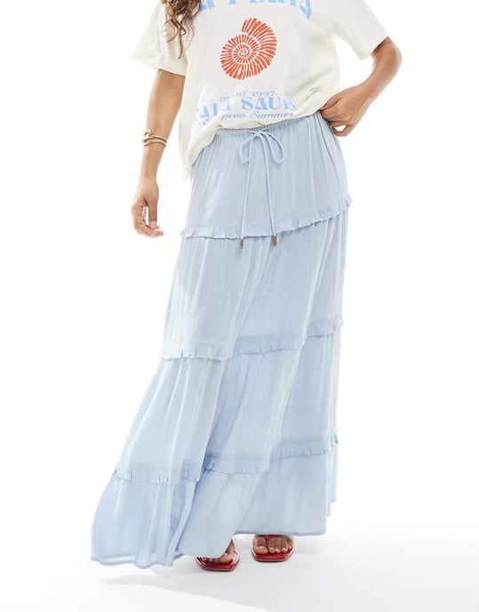 Miss Selfridge Petite flerlagad maxikjol i ljusblått - Image 4