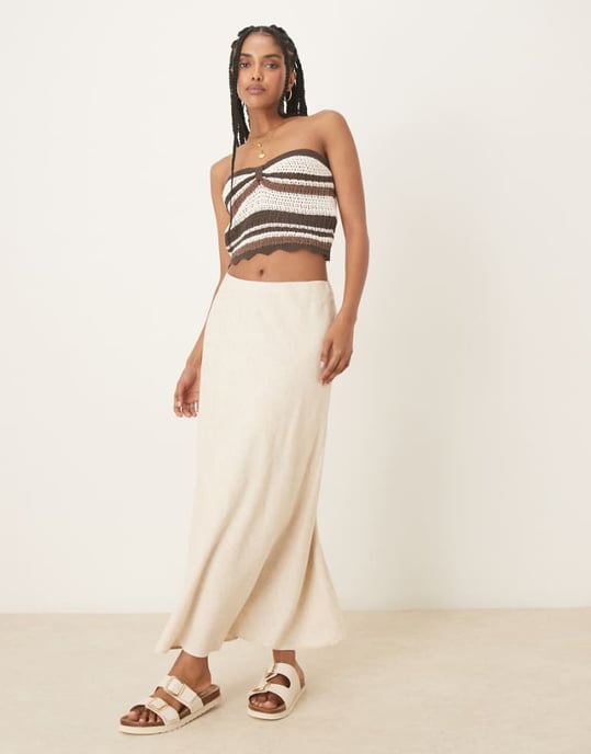 Abercrombie & Fitch midjehöjd linne maxi kjol i havremjölk - Image 1