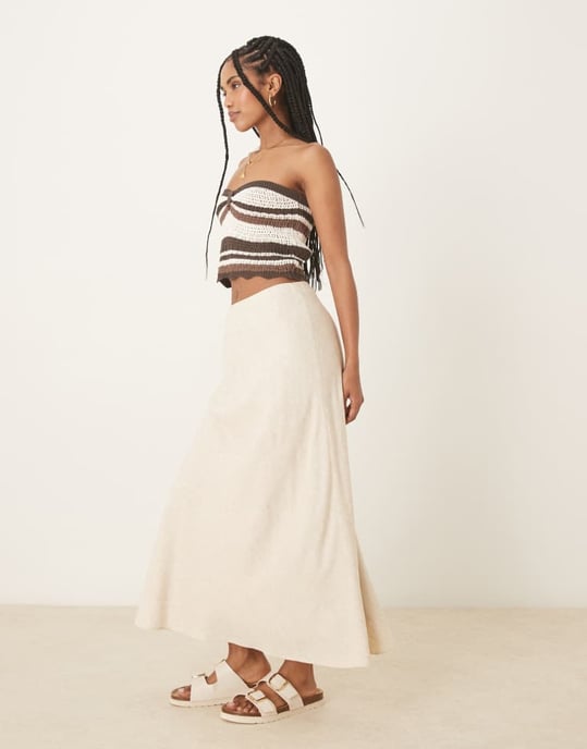Abercrombie & Fitch midjehöjd linne maxi kjol i havremjölk - Image 2
