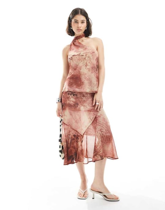 ASOS DESIGN chiffong asymmetrisk midikjol i paisleymönster - Image 1