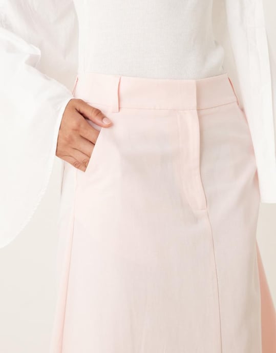 ASOS DESIGN linneblandningskräpp maxi kjol i rosa - Image 2