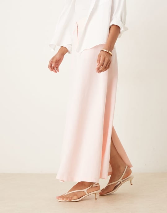 ASOS DESIGN linneblandningskräpp maxi kjol i rosa - Image 3