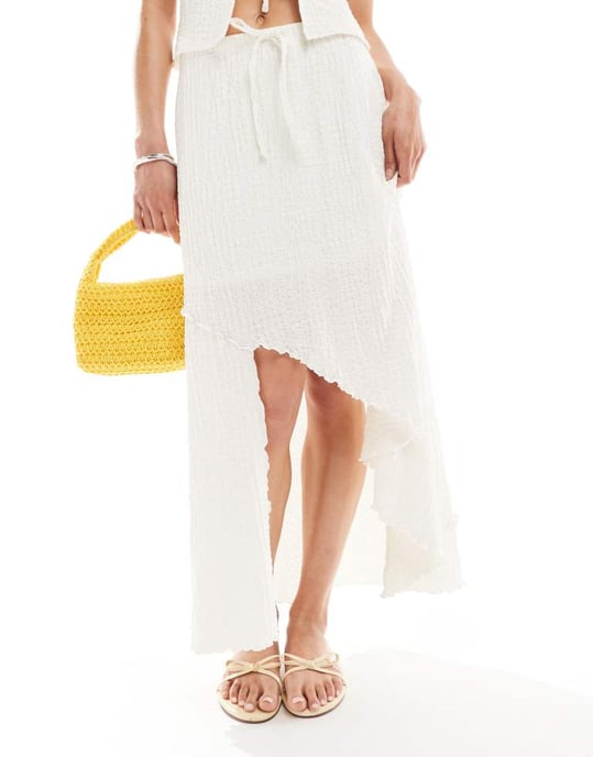 Miss Selfridge texturerad jerseykjol asymmetrisk boho maxi koord i naturlig - Image 2
