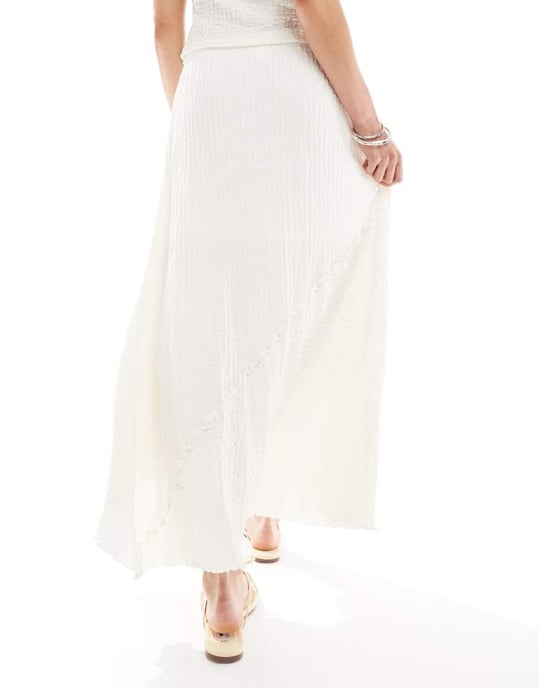 Miss Selfridge texturerad jerseykjol asymmetrisk boho maxi koord i naturlig - Image 3