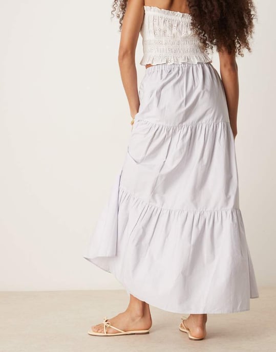 ASOS DESIGN lager på lager boho maxikjol i tvättad blå - Image 3
