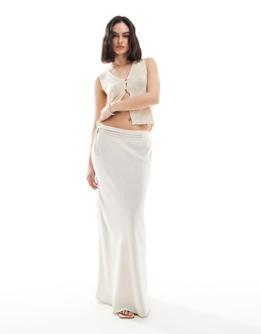 ASOS DESIGN linneblandning sned maxi kjol i sten - Image 1