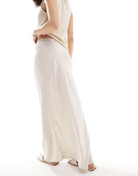 ASOS DESIGN linneblandning sned maxi kjol i sten - Image 3