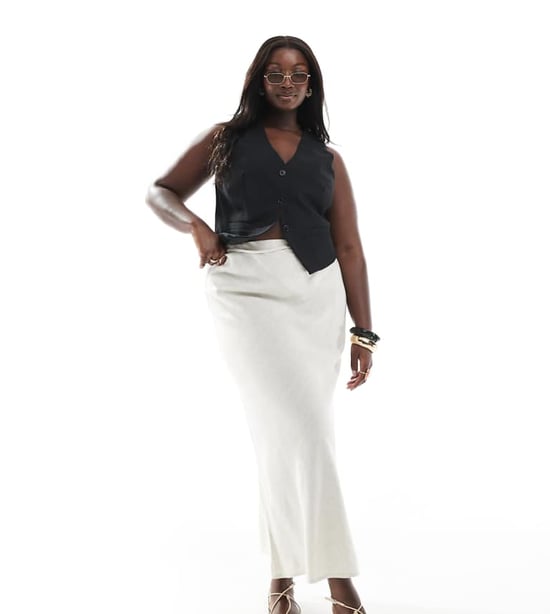 ASOS DESIGN Curve linneblandning sned maxi kjol i sten - Image 1
