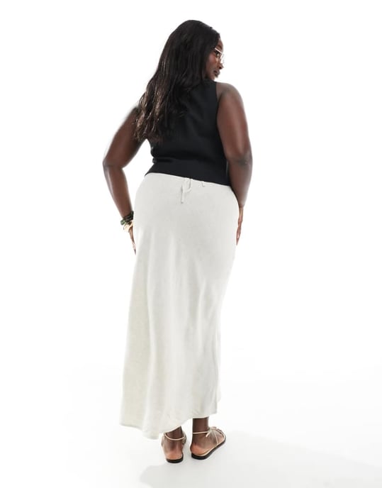 ASOS DESIGN Curve linneblandning sned maxi kjol i sten - Image 3