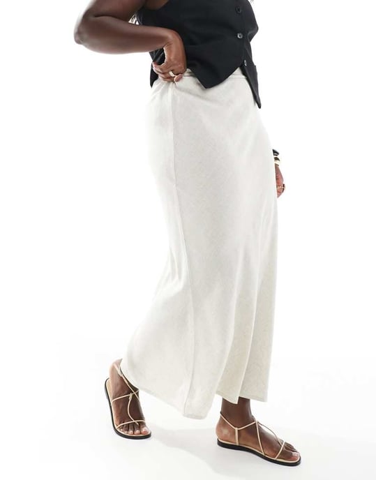 ASOS DESIGN Curve linneblandning sned maxi kjol i sten - Image 4
