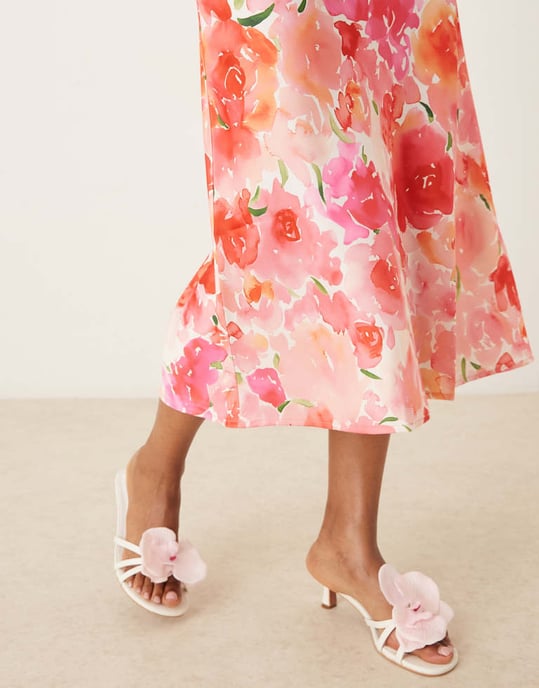 YAS satin midi kjol i rosa akvarellblommönster - Image 4