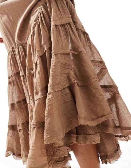 ASOS DESIGN kontrasterande midiklänning i brunt med lagerkjol - Image 4