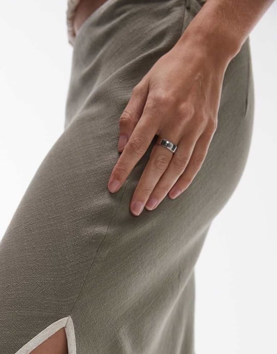 Topshop linne sned maxikjol i grön med kontrasterande kantband - Image 3