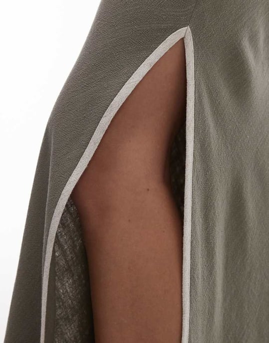 Topshop linne sned maxikjol i grön med kontrasterande kantband - Image 4