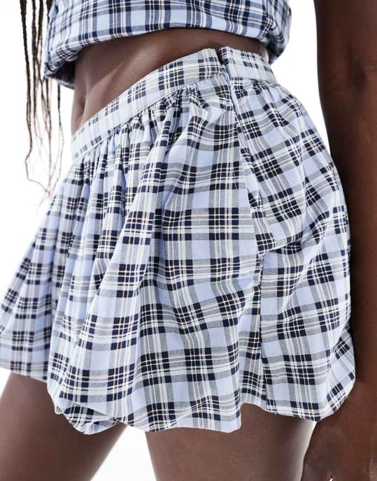 Hollister bubbel mini kjol set i blå rutigt mönster - Image 2