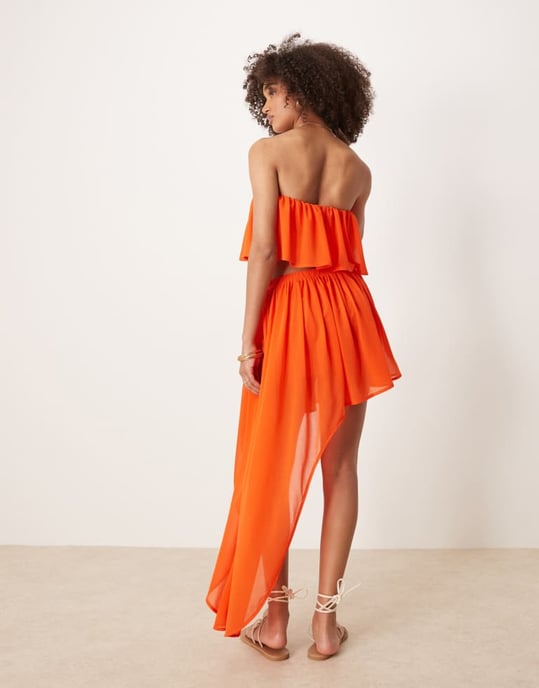 ASOS DESIGN co-ord volang minikjol med asymmetrisk nederkant i orange - Image 4