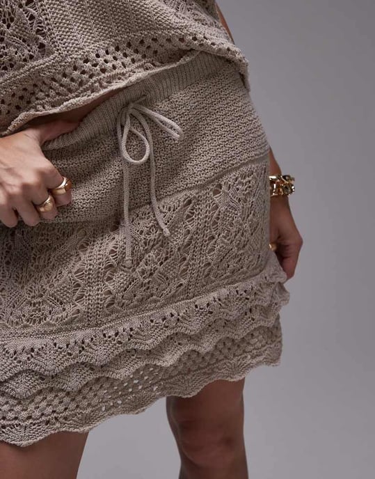 Topshop stickad virkad mini kjolset i ecru - Image 2