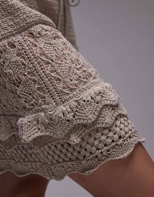 Topshop stickad virkad mini kjolset i ecru - Image 4