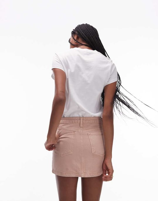 Topshop denimfållad mini kjol i rosé - Image 3