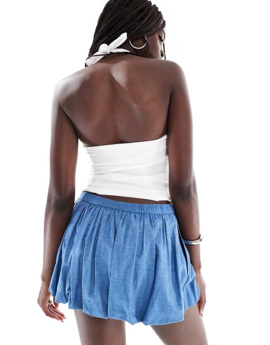 Hollister bubble mini kjol i blå denim - Image 4