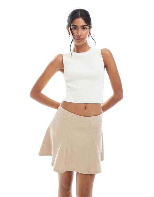 ASOS DESIGN godet mini kjol i sten - Image 1