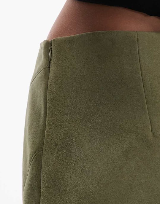 Topshop samordnad äkta mocka pelmet midja mini kjol i khaki - Image 4