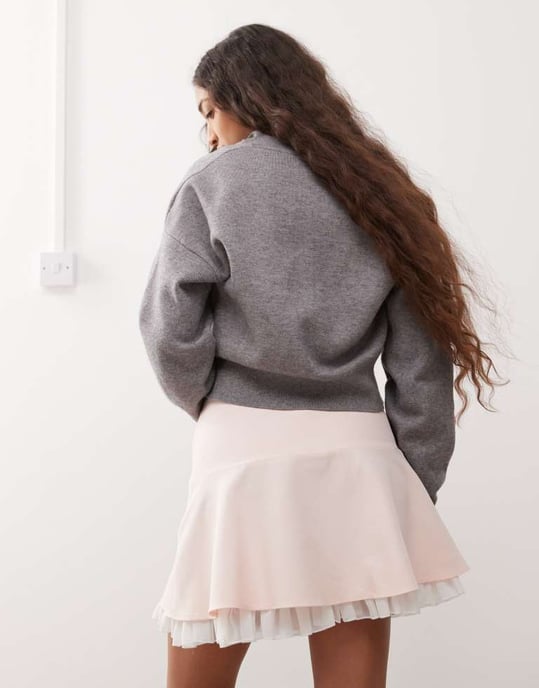 Miss Selfridge flippig minikjol med rosetter i rosa - Image 3