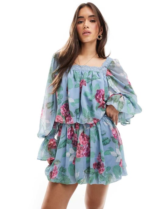 ASOS DESIGN chiffong bubbeltullemini kjol i blommönster - Image 2