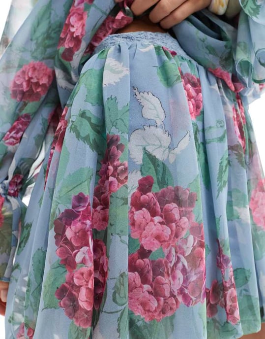 ASOS DESIGN chiffong bubbeltullemini kjol i blommönster - Image 3