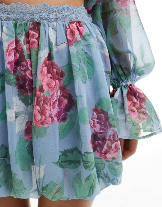 ASOS DESIGN chiffong bubbeltullemini kjol i blommönster - Image 4