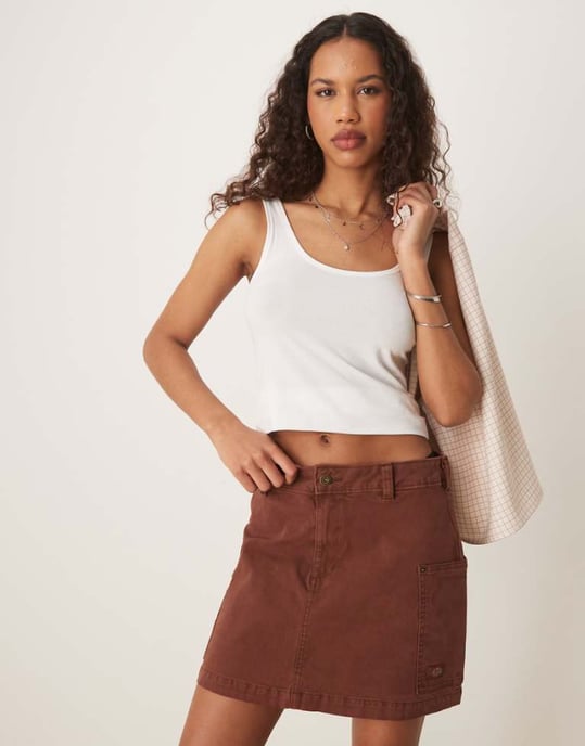 Dickies River Ranch västern mini kjol i cappuccino brunt - Image 1