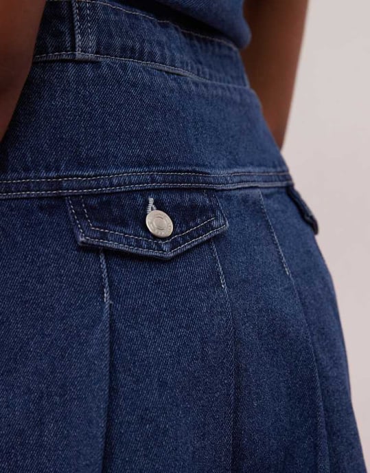 Återvunnen vintage västerländsk denim plisserad minikjol koord i indigo tvätt - Image 4