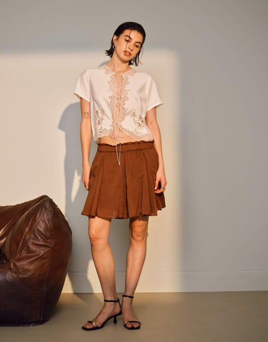 Topshop bomulls flippig minikjol med godet i brunt - Image 1