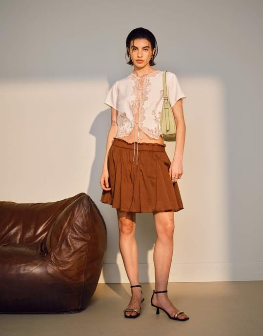 Topshop bomulls flippig minikjol med godet i brunt - Image 3