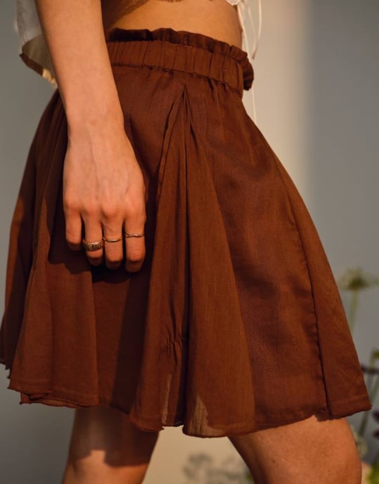 Topshop bomulls flippig minikjol med godet i brunt - Image 4