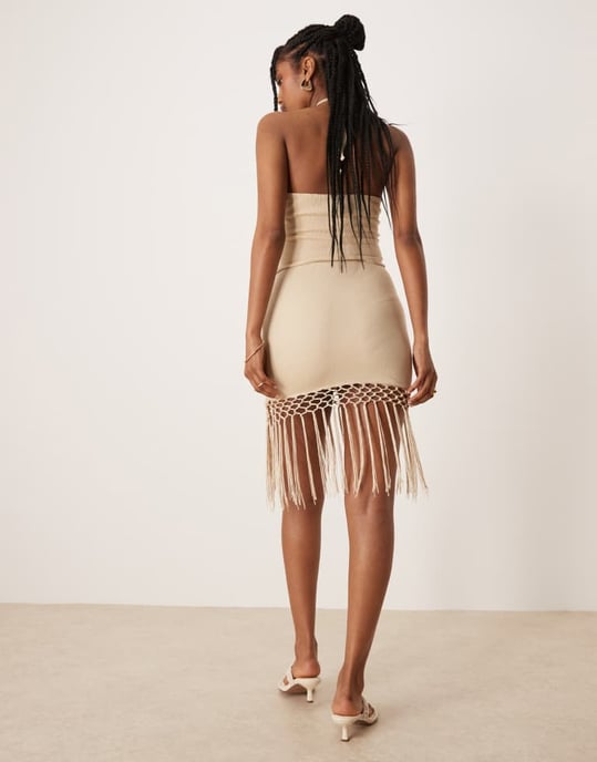 ASOS DESIGN co-ord fransad midikjol i sten - Image 3
