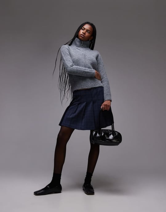 Topshop låg midja plisserad mini kjol i rutmönster - Image 1
