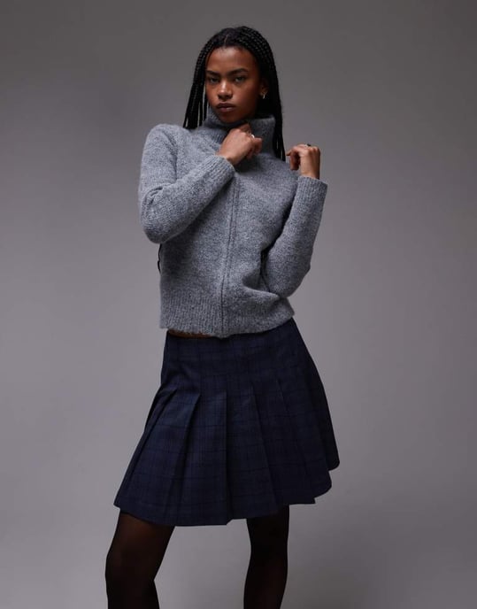 Topshop låg midja plisserad mini kjol i rutmönster - Image 2