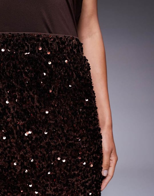 Tunn sequinned minikjol i brunt - Image 4