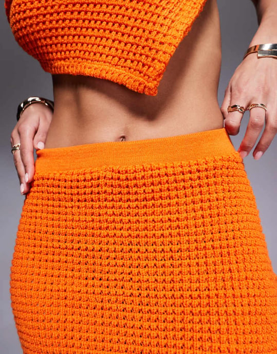 Missyempire virkad mini kjol-set i orange - Image 3